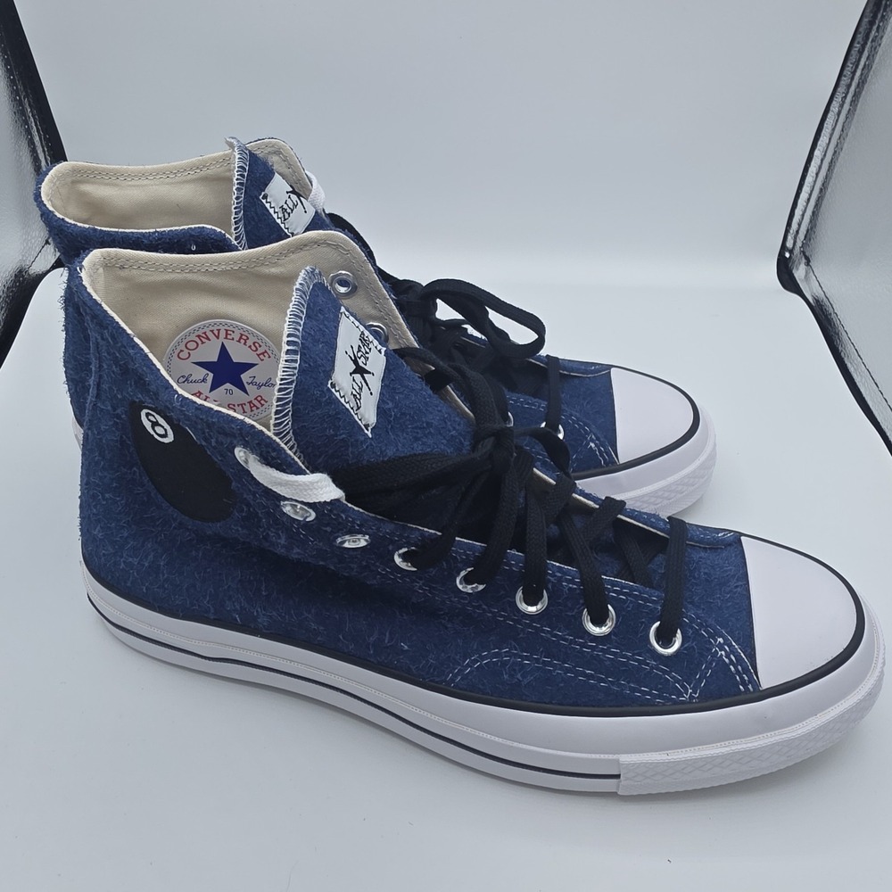 Converse x Stussy Chuck 70 Hi 8 Ball Blue Hairy Suede Size 10 A03711C NEW W/ Box